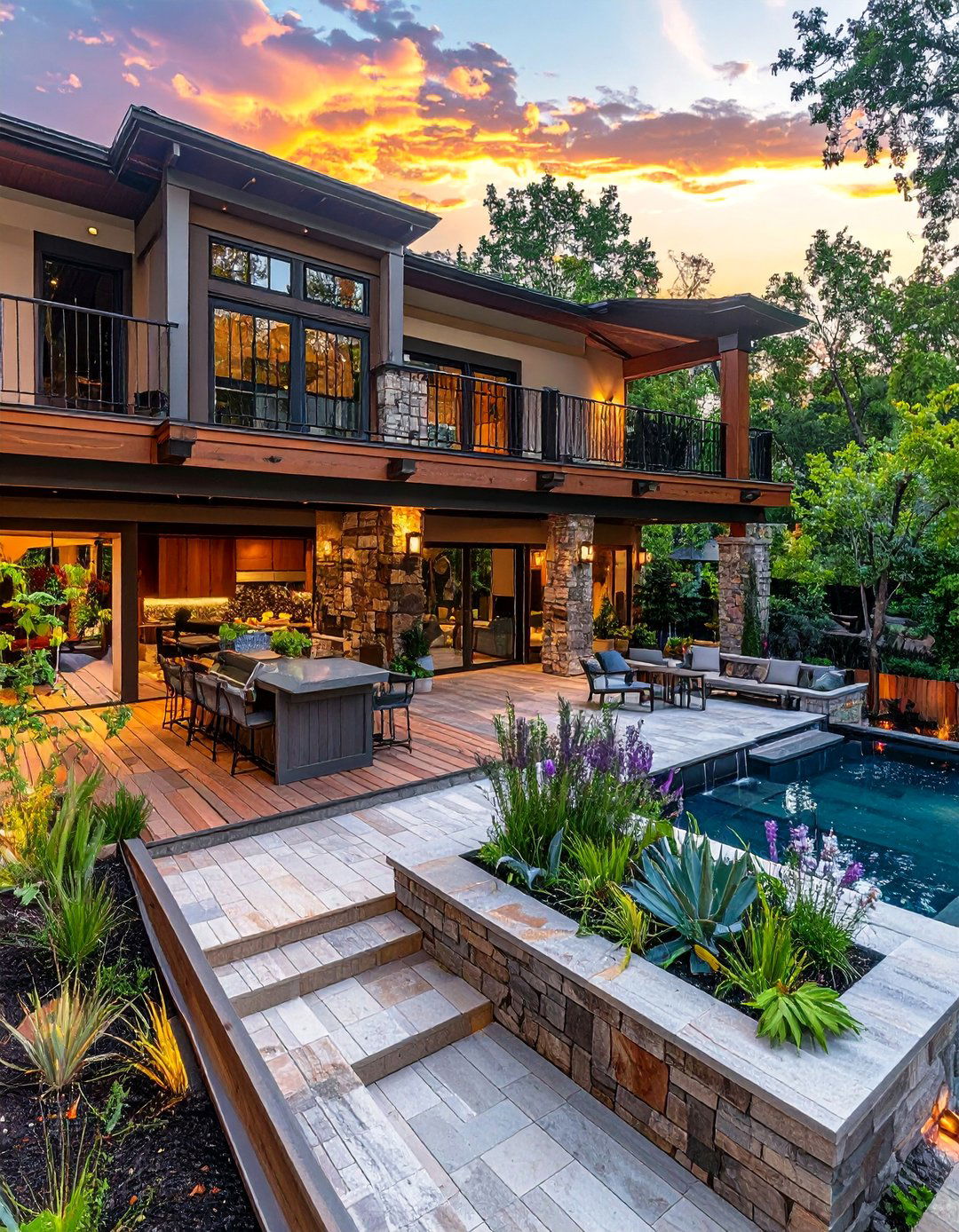 Wraparound Deck with Central Courtyard Patio - 30 Deck and Patio Combination Ideas for Outdoor Living