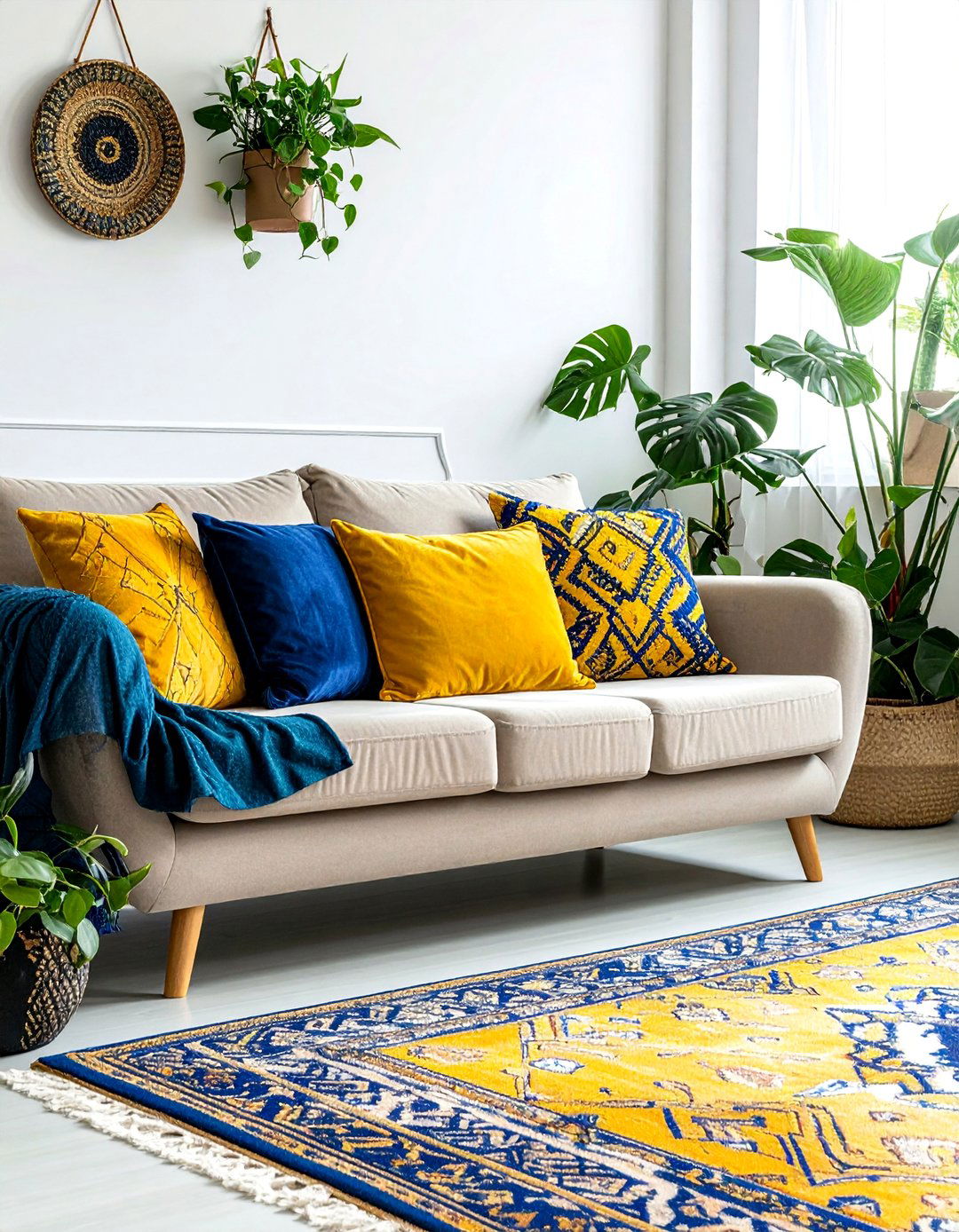 Yellow and Blue Bohemian Style Living Room - 15 Yellow and Blue Living Room Ideas for Cheer