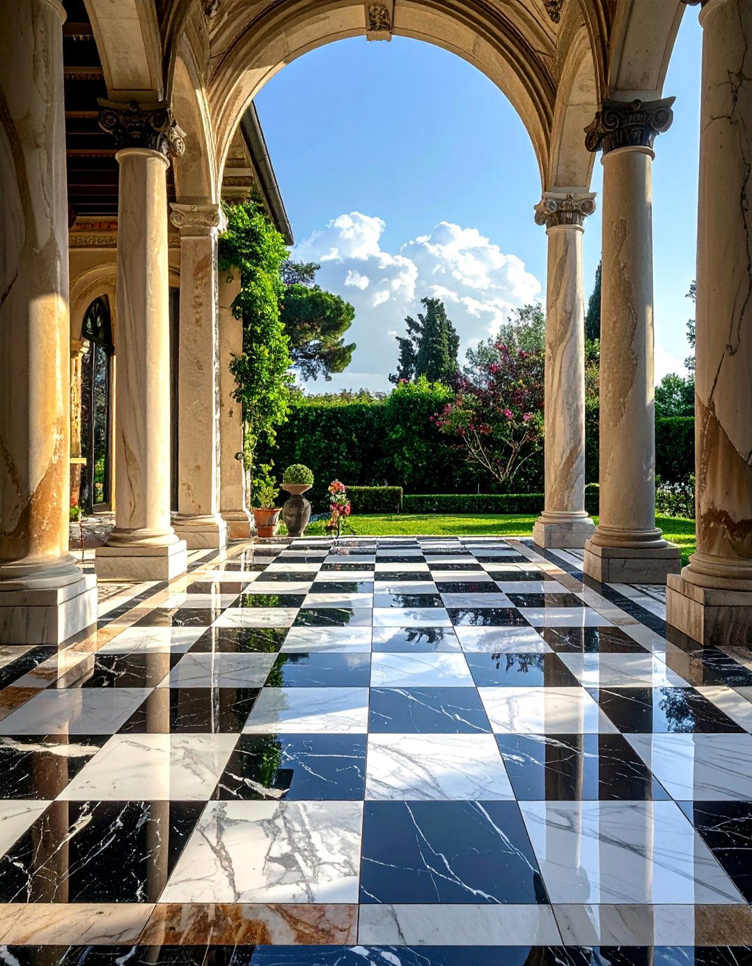 Your Italian Patio with a Checkerboard Tile Pattern - 20 Italian Patio Ideas for a Mediterranean Outdoor Oasis