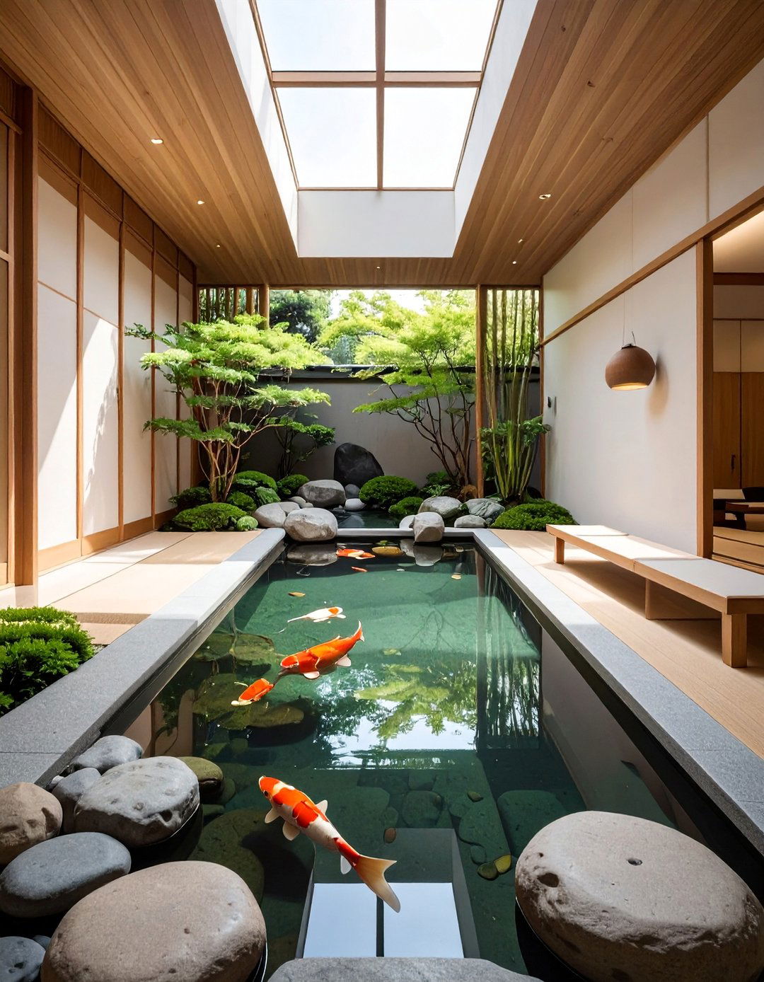 Zen Japanese Meditation Koi Pond - 20 Indoor Koi Pond Ideas for a Tranquil Home Environment