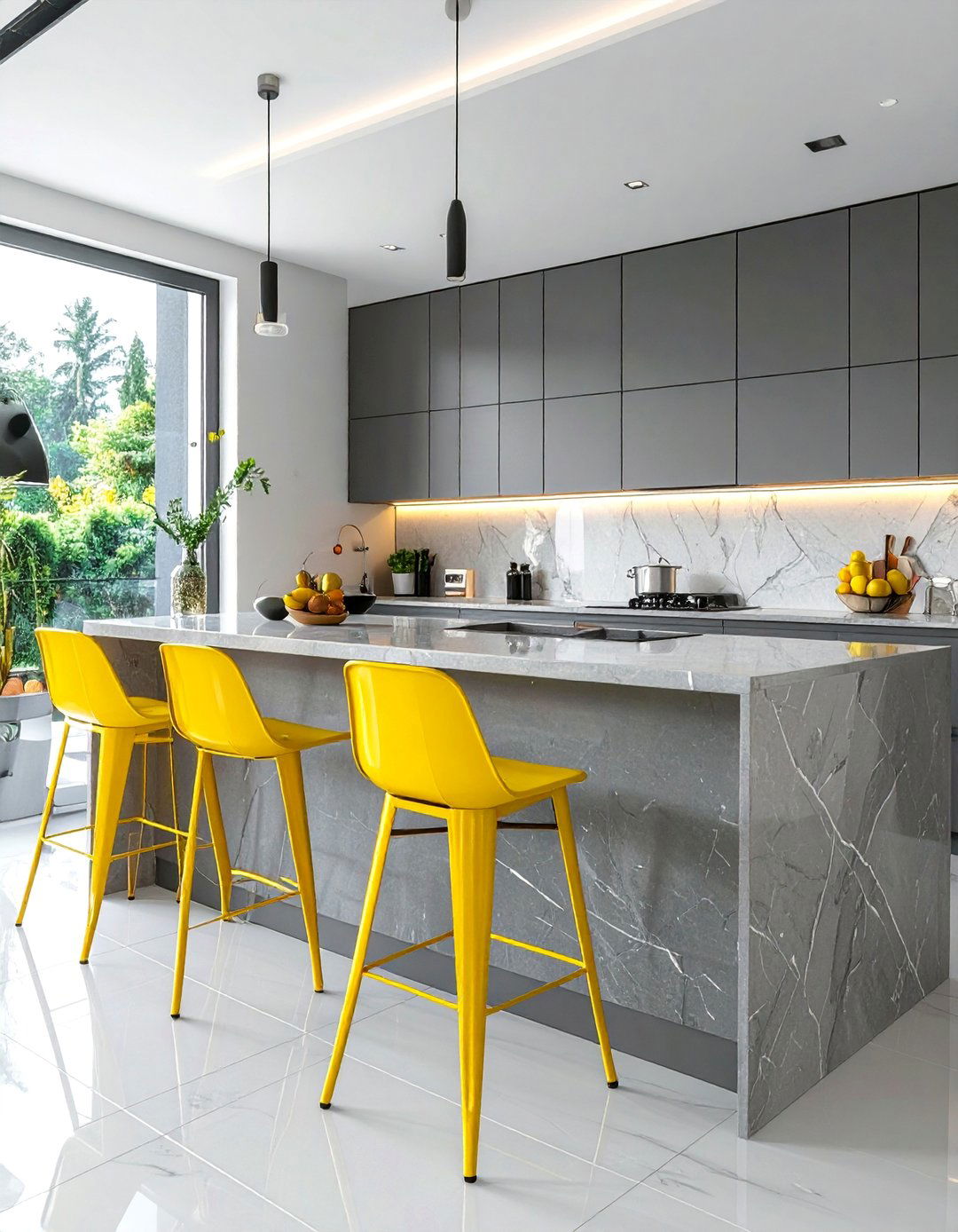 A Bar Height Counter with Stools - 40 Kitchen Decor Ideas to Refresh Your Cooking Space