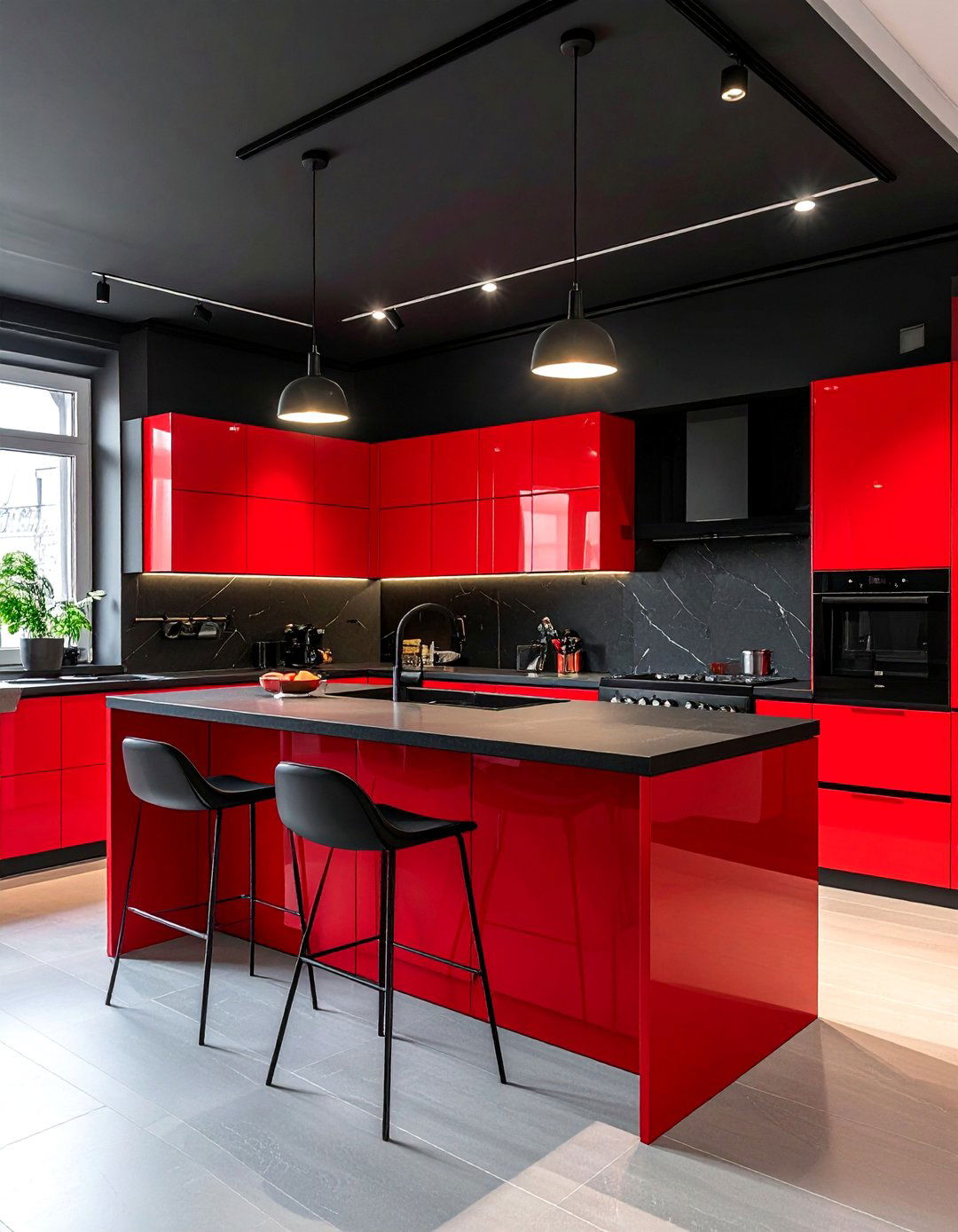 A Black Ceiling for Ultimate Drama - 25 Red and Black Kitchen Ideas for a Dramatic Flair