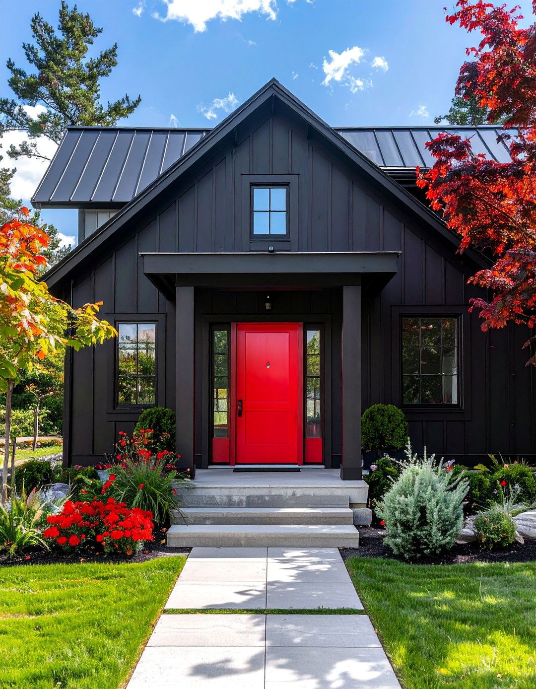 A Bold Contrasting Front Door - 40 Black Modern Farmhouse Exterior Design Ideas for a Sleek Look