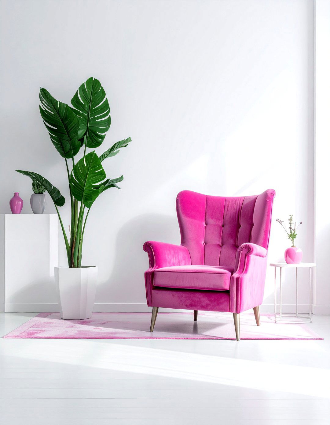 A Bold Pink Accent Chair - 20 Pink and White Living Room Ideas for a Cozy Look