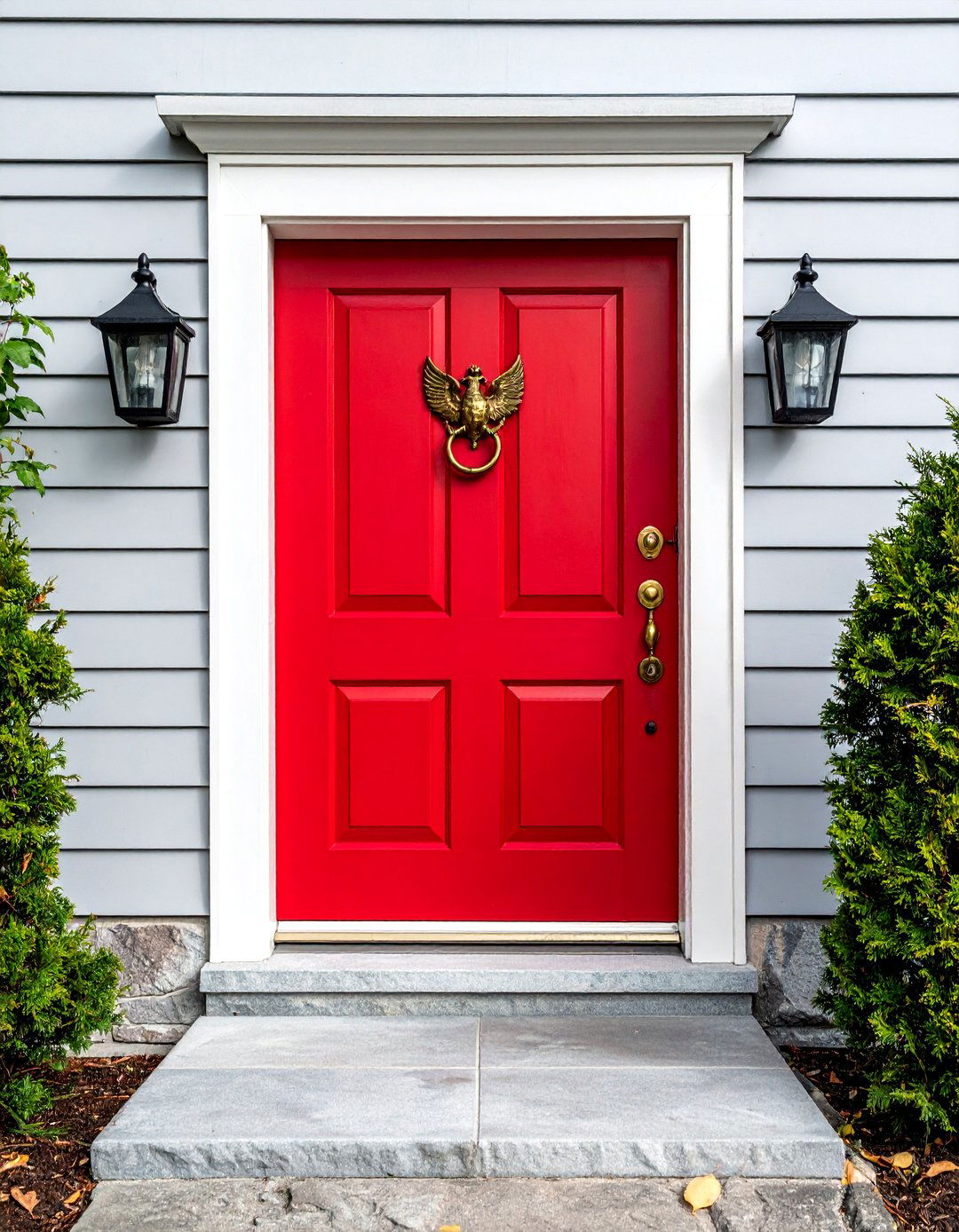 A Bold Red Colonial Front Door - 20 Colonial Front Door Ideas for Timeless Curb Appeal