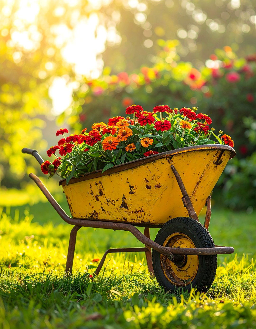 A Brightly Painted Old Wheelbarrow Flower Bed - 25 Old Wheelbarrow Ideas for Creative Garden Decor