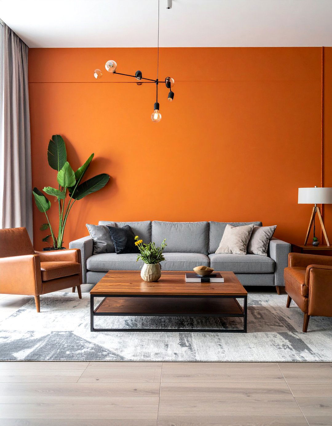 A Burnt Orange Accent Wall in the Living Room - 30 Orange Room Ideas to Brighten Your Home
