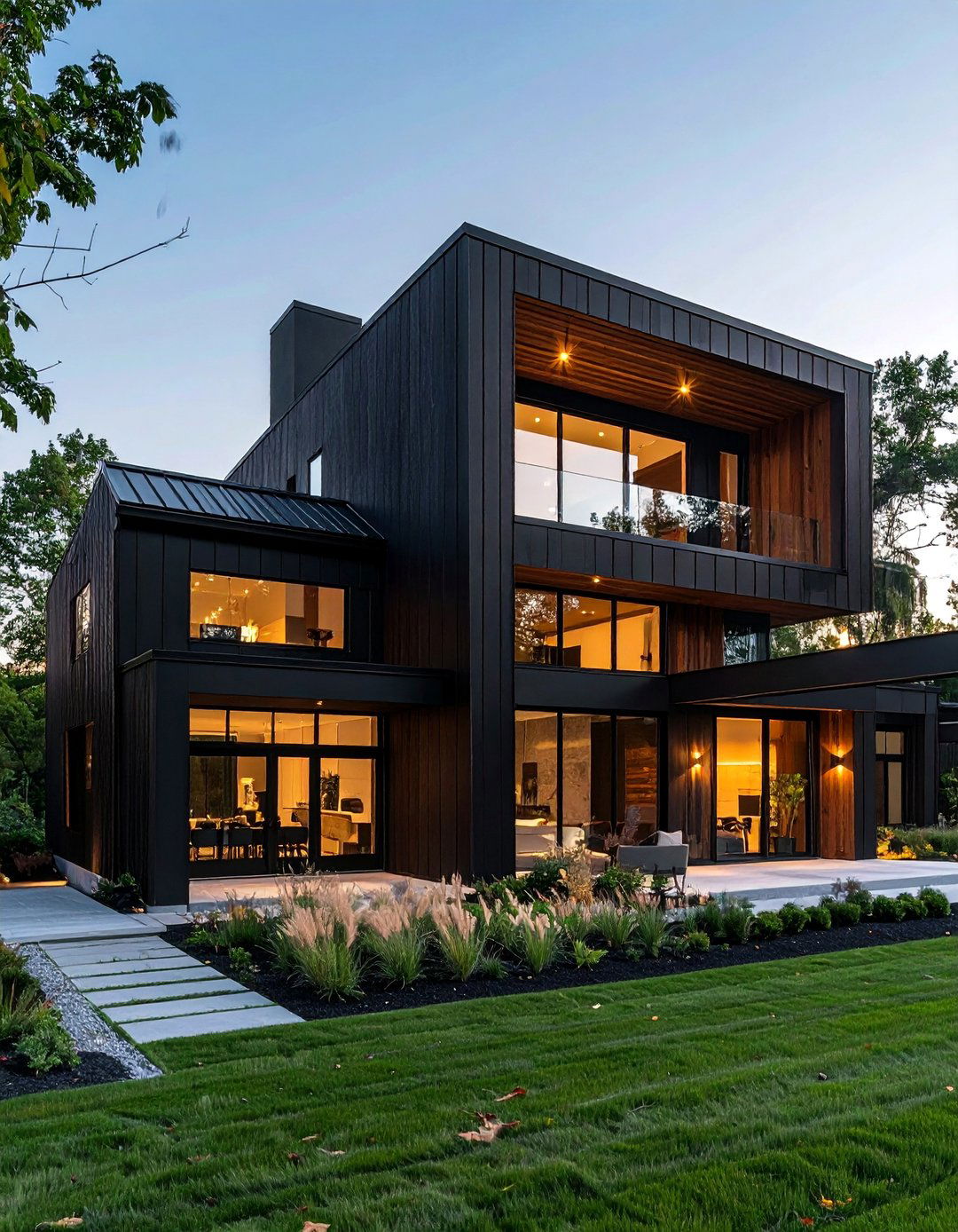 A Cantilevered Second Story - 40 Black Modern Farmhouse Exterior Design Ideas for a Sleek Look