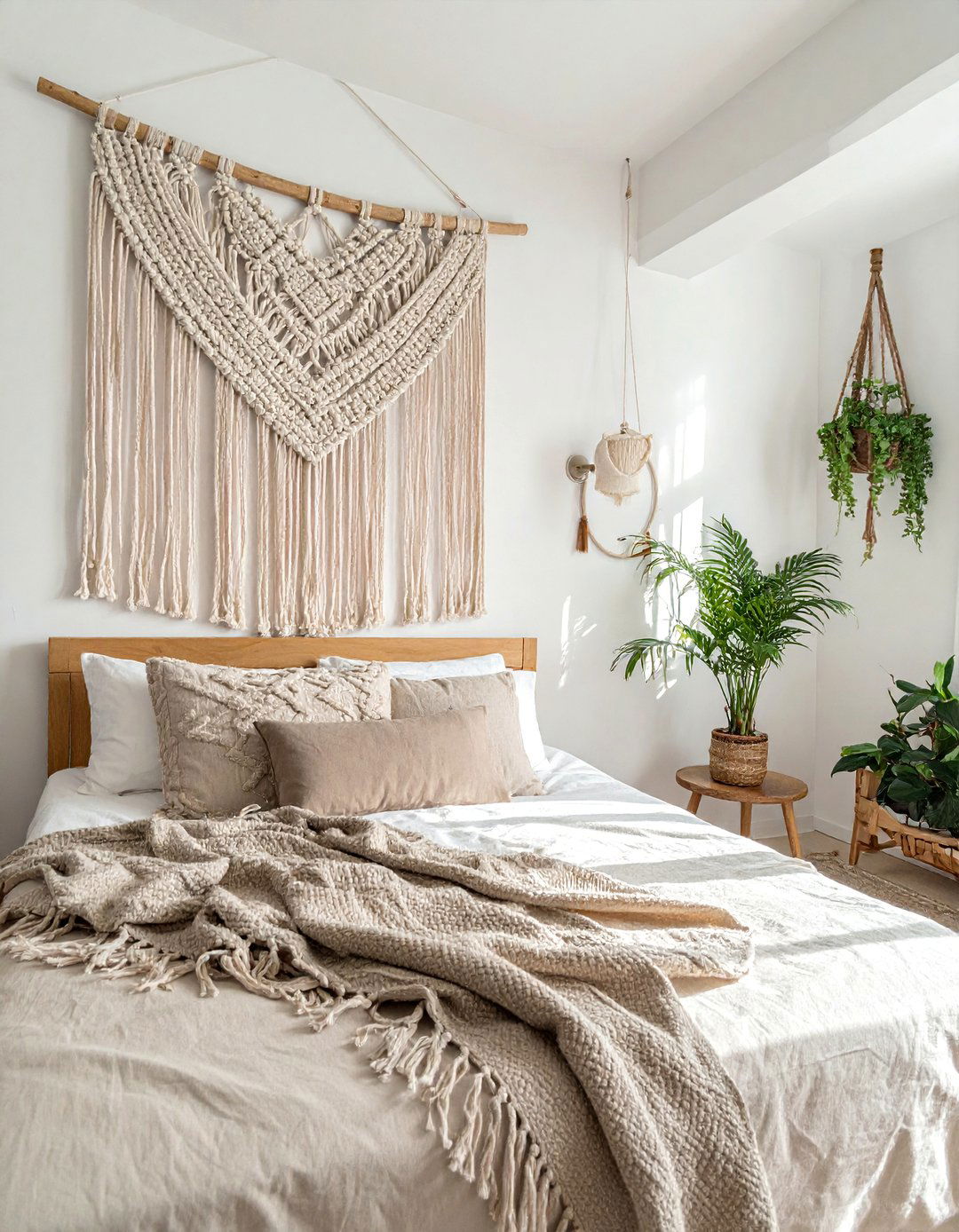 A Chill Aesthetic Room Decorated with Macrame and Woven Wall Art - 25 Chill Aesthetic Room Ideas for a Relaxing Ambiance