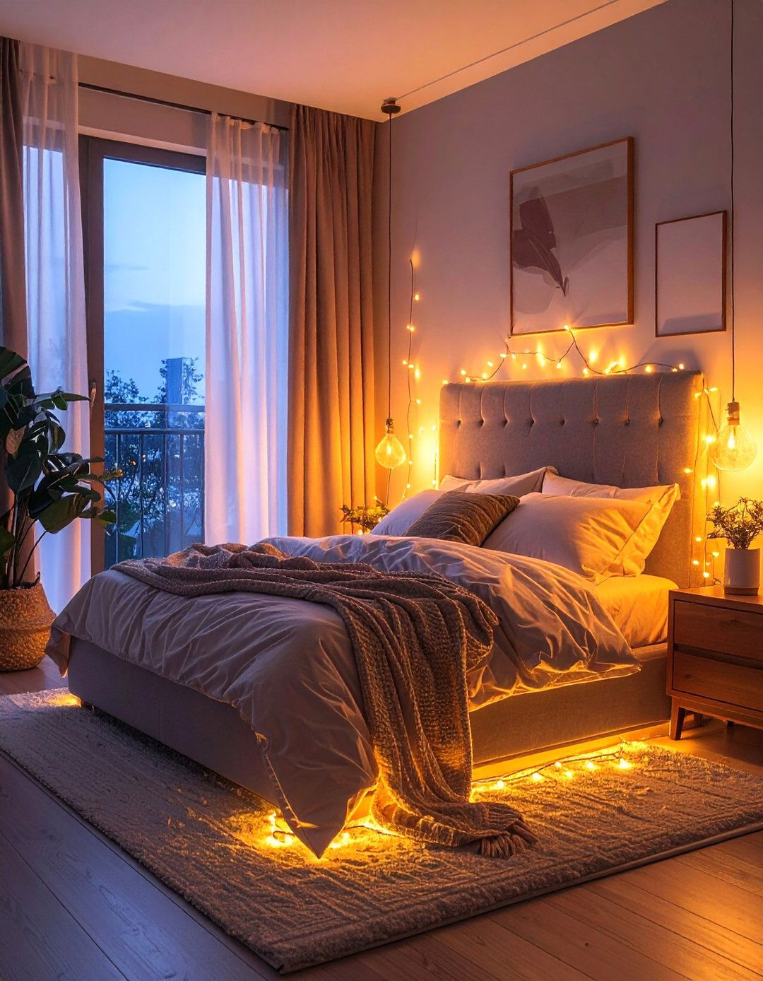 A Chill Aesthetic Room Illuminated by Ambient String Lights - 25 Chill Aesthetic Room Ideas for a Relaxing Ambiance