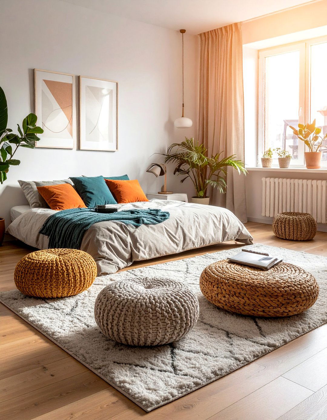 A Chill Aesthetic Room with Casual Floor Cushions and Poufs - 25 Chill Aesthetic Room Ideas for a Relaxing Ambiance