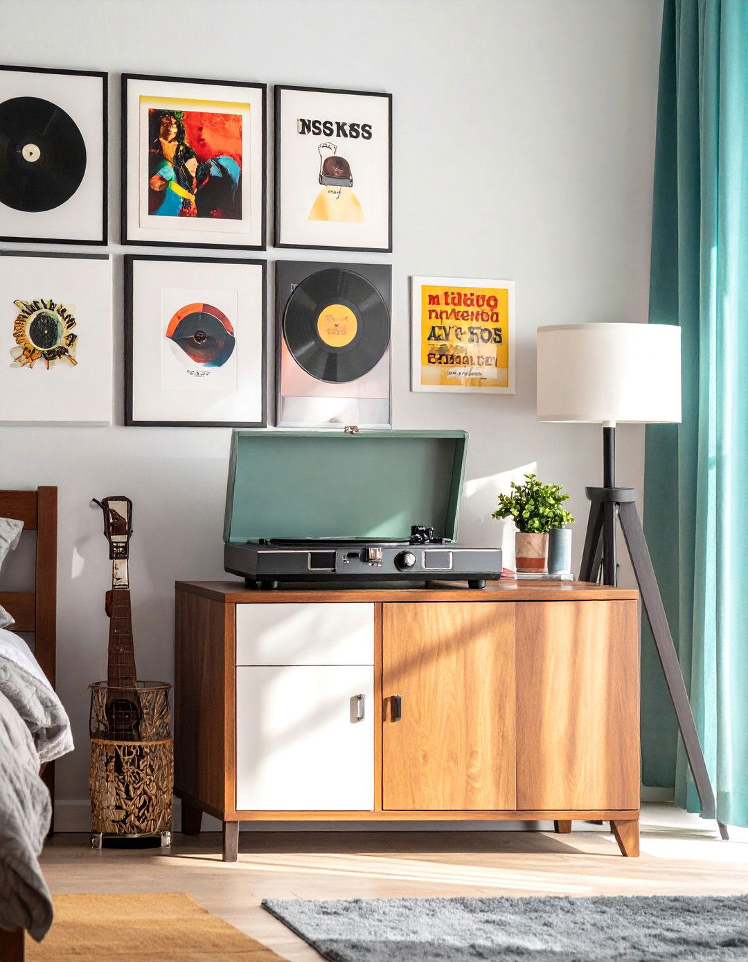 A Chill Aesthetic Room with a Nostalgic Vinyl Record Player Setup - 25 Chill Aesthetic Room Ideas for a Relaxing Ambiance
