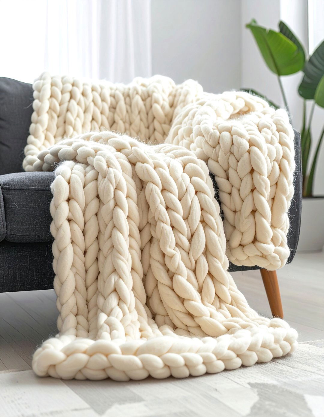 A Chunky Knit Throw Blanket - 40 Living Room Ideas for Cozy Spaces