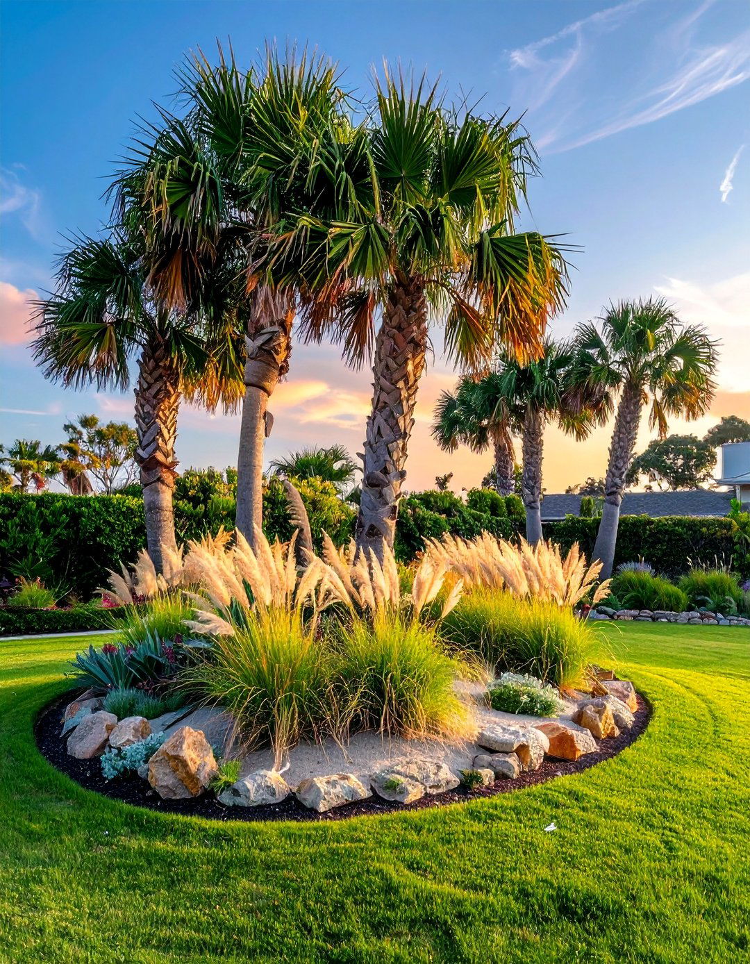 A Coastal Cottage Look with Sabal Palms - 35 Front Yard Palm Tree Landscape Design Ideas