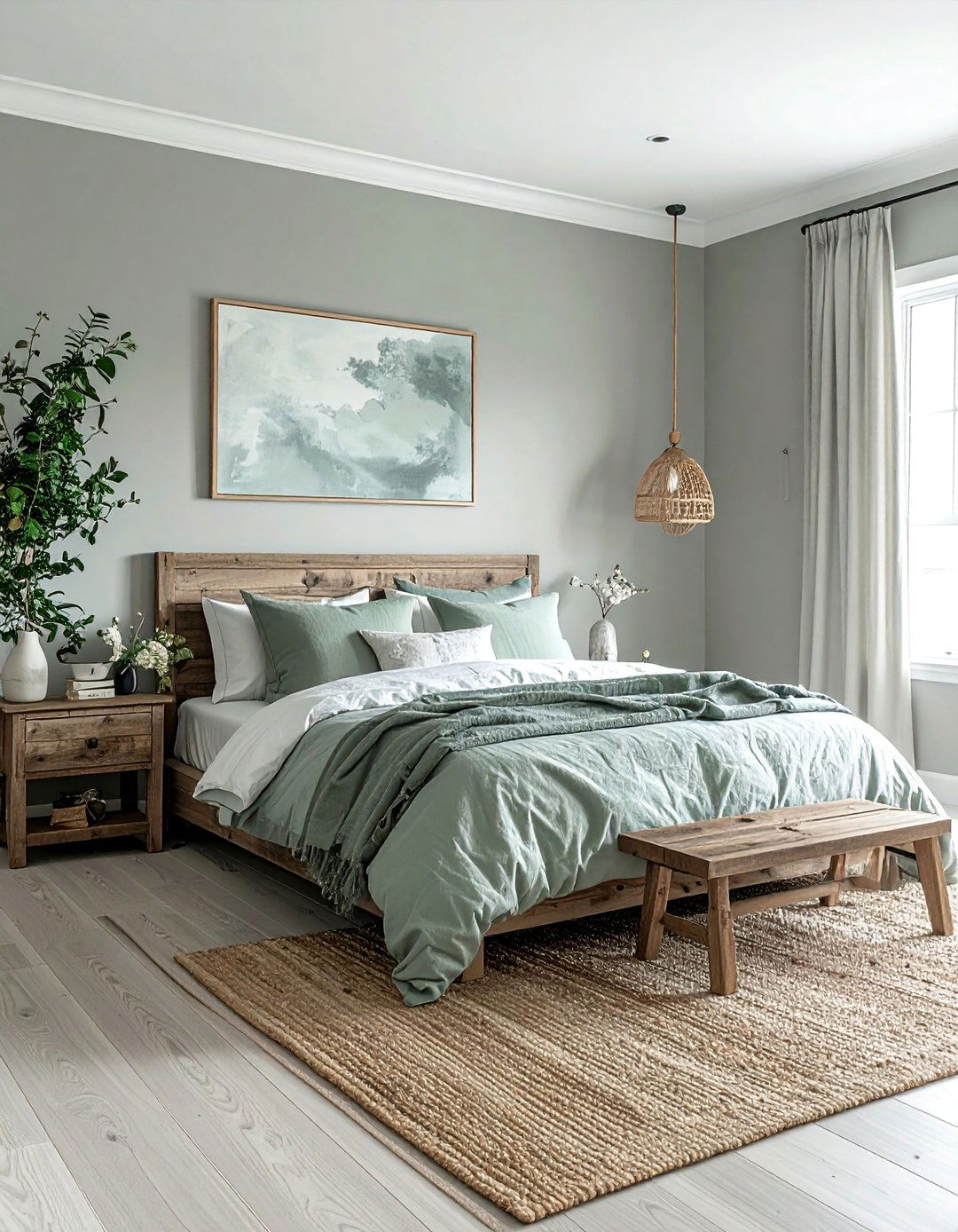 A Coastal Theme with Muted Sage Green and Foggy Grey - 25 Sage Green and Grey Bedroom Ideas for a Relaxing Retreat