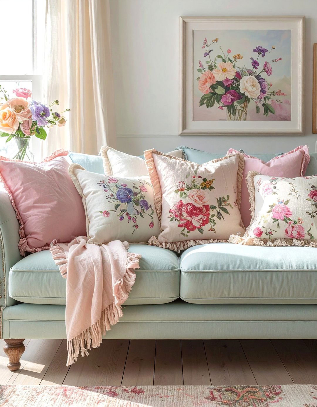 A Collection of Mismatched Throw Pillows - 25 Shabby-chic Style Living Room Ideas for Charm