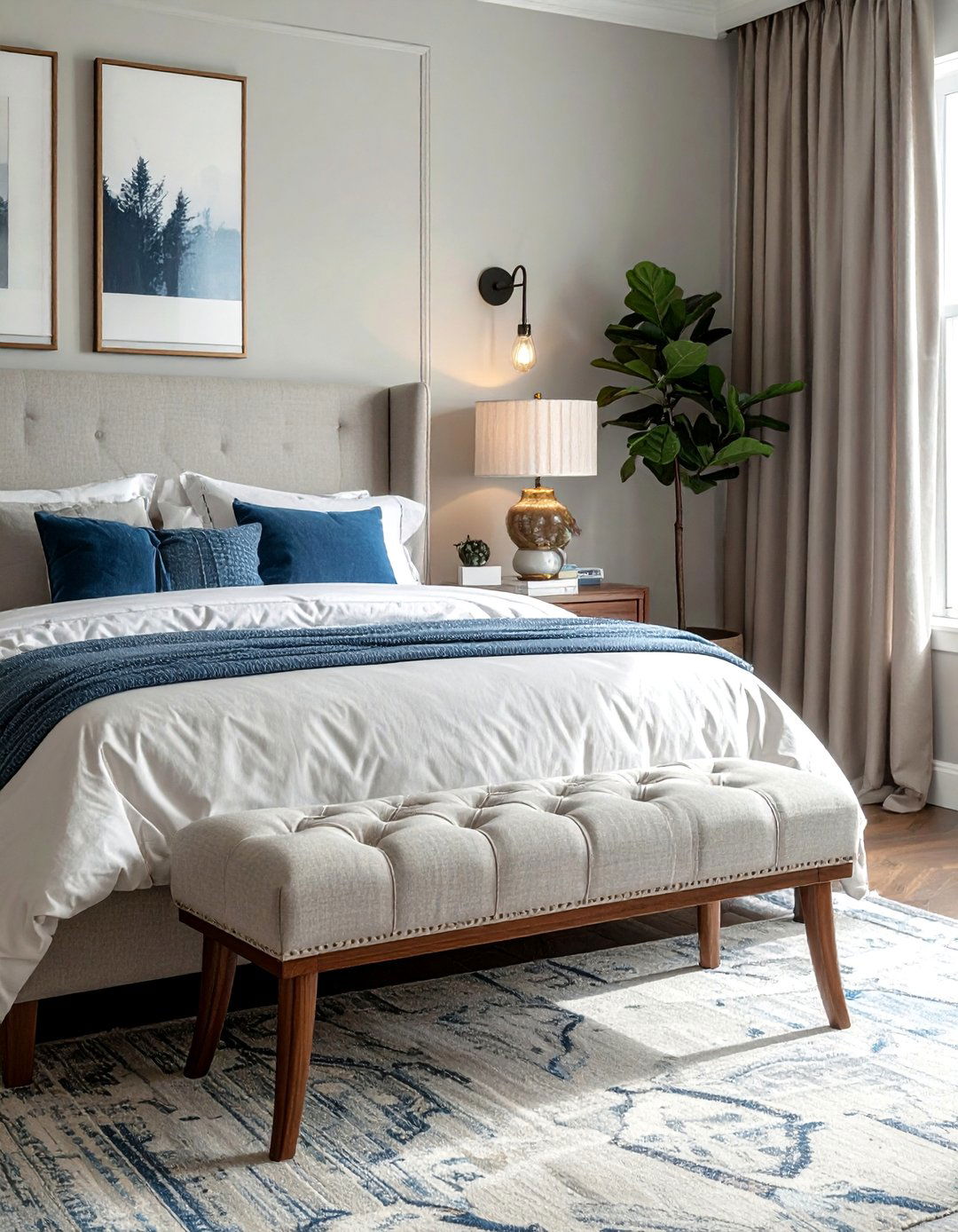 A Comfortable Bench at the Foot of the Bed - 40 Cozy Bedroom Ideas for a Relaxing Retreat