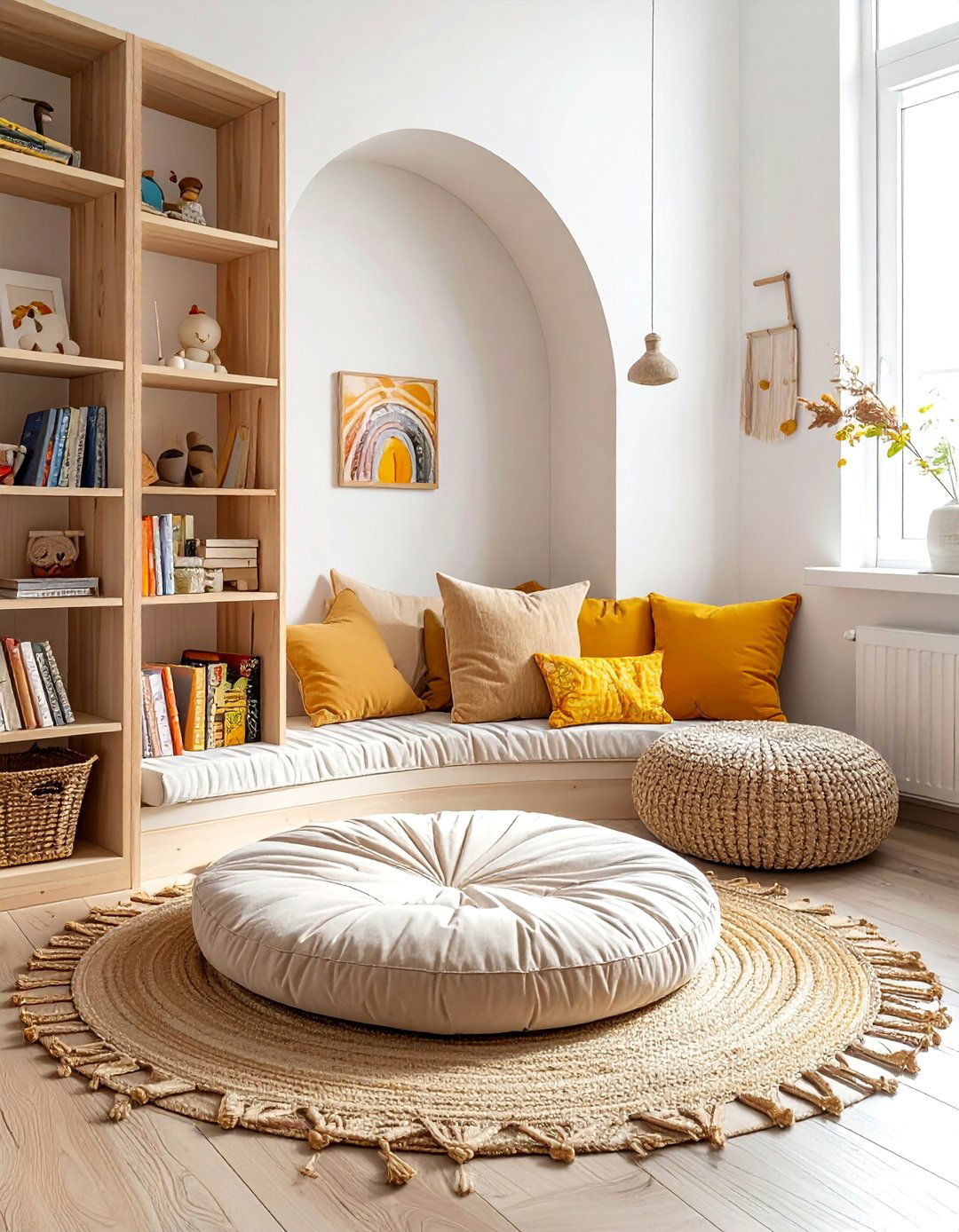 A Comfortable Reading Nook in a Boho Toddler Room