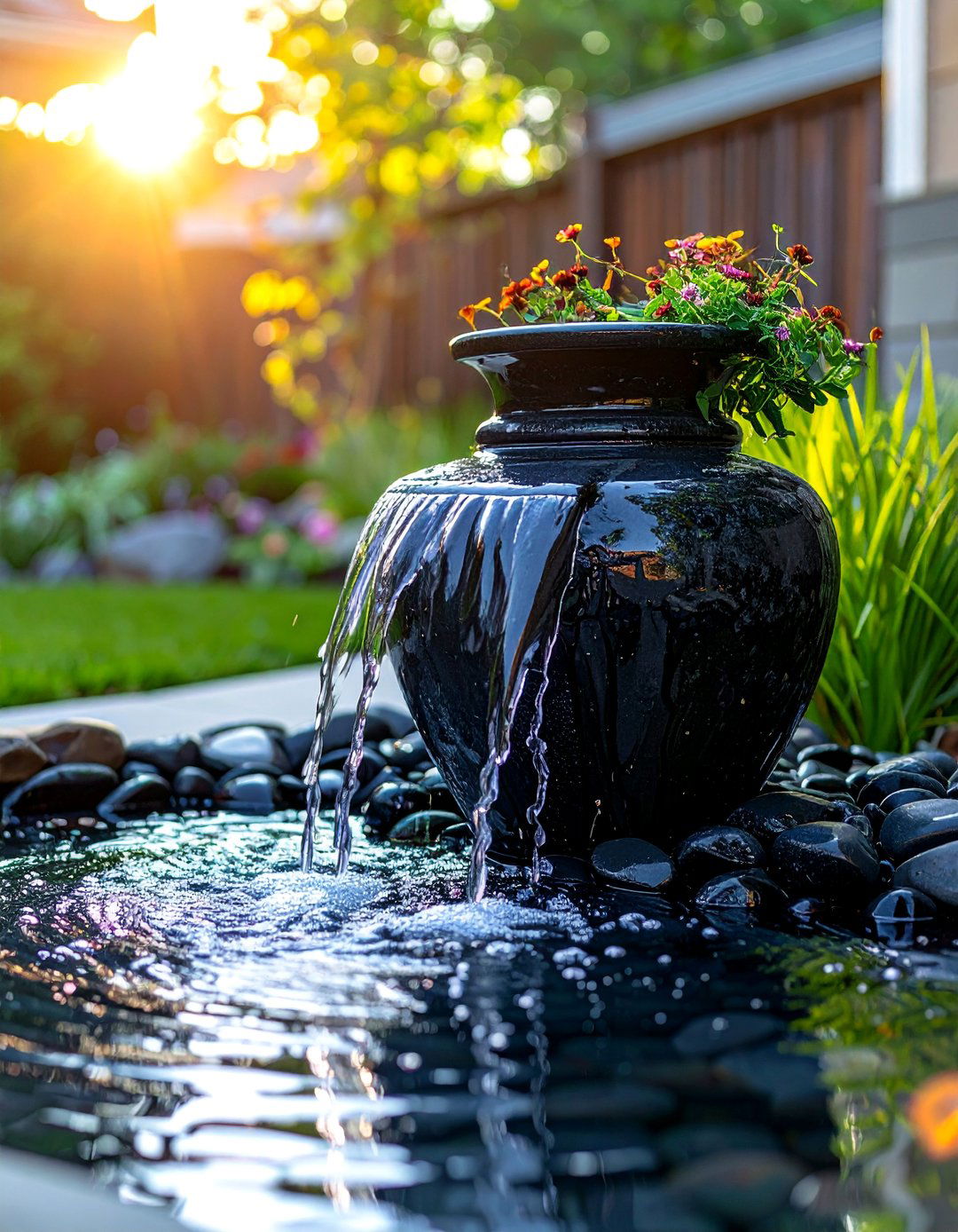 A Compact Pondless Water Feature - 40 Small Front Yard Landscaping Ideas to Boost Curb Appeal