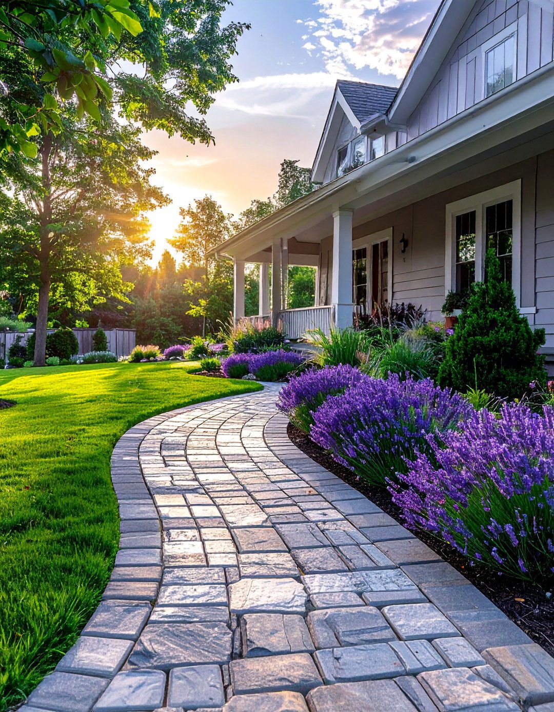 A Curved Paver Walkway to the Front Door - 40 Small Front Yard Landscaping Ideas to Boost Curb Appeal