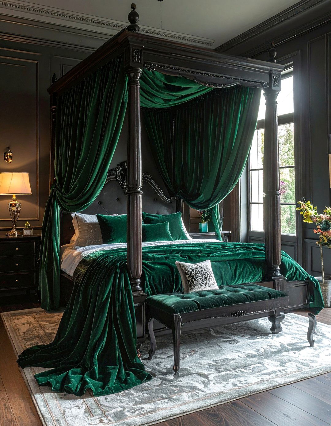 A Dark Academia Bedroom Featuring a Four Poster Bed - 25 Dark Academia Bedroom Ideas for a Moody, Intellectual Look