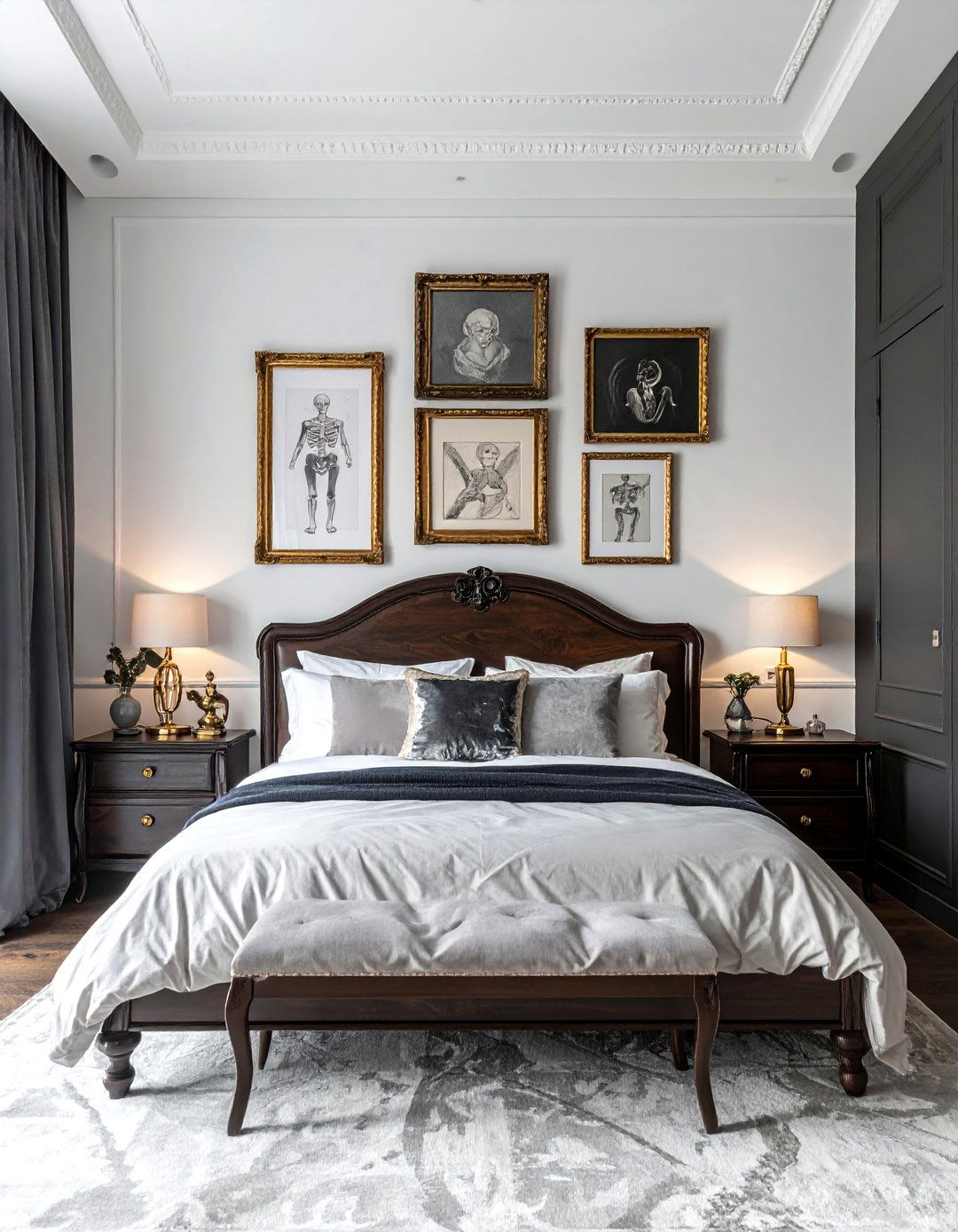 A Dark Academia Bedroom Gallery Wall of Classical Art - 25 Dark Academia Bedroom Ideas for a Moody, Intellectual Look