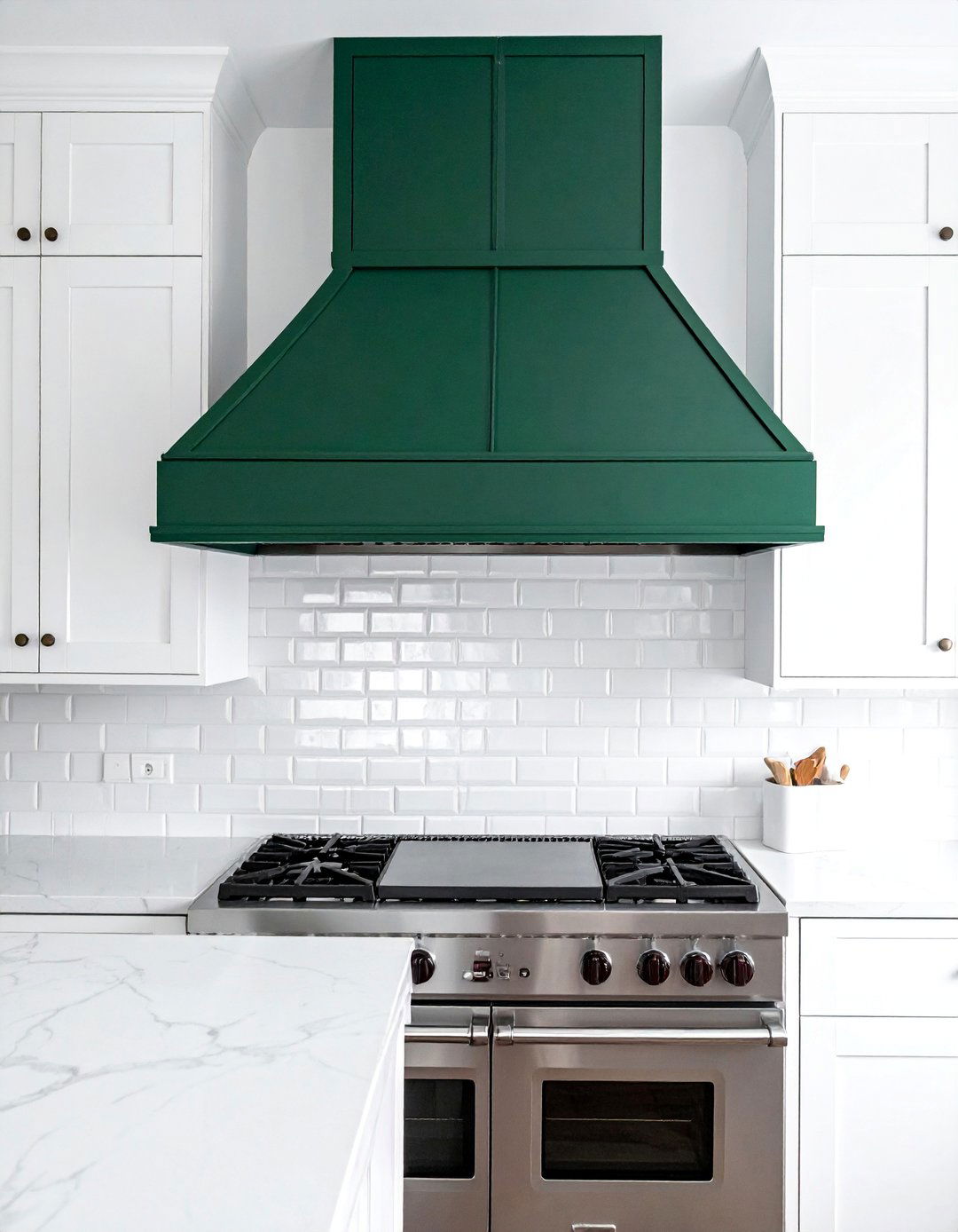 A Dark Green Range Hood as a Centerpiece - 40 Dark Green Kitchen Ideas for a Bold and Stylish Look