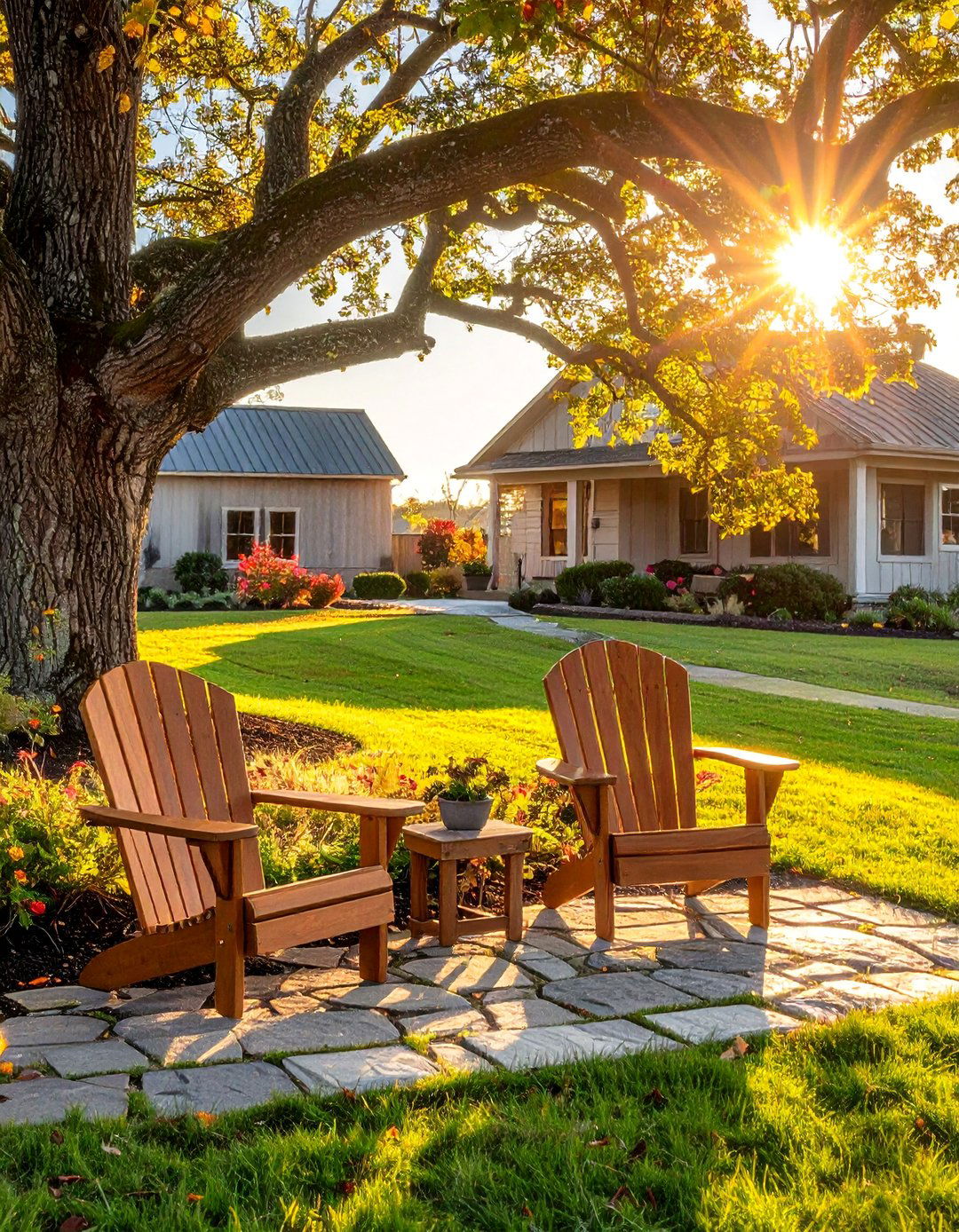 A Dedicated Seating Area in the Ranch House Front Yard - 30 Ranch House Landscaping Ideas for Curb Appeal
