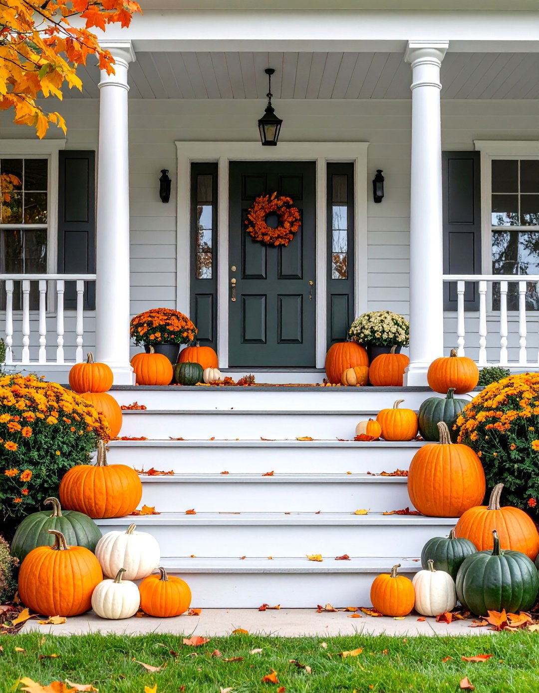 A Display of Seasonal Gourds and Pumpkins - 40 Front Porch Ideas to Welcome Guests in Style