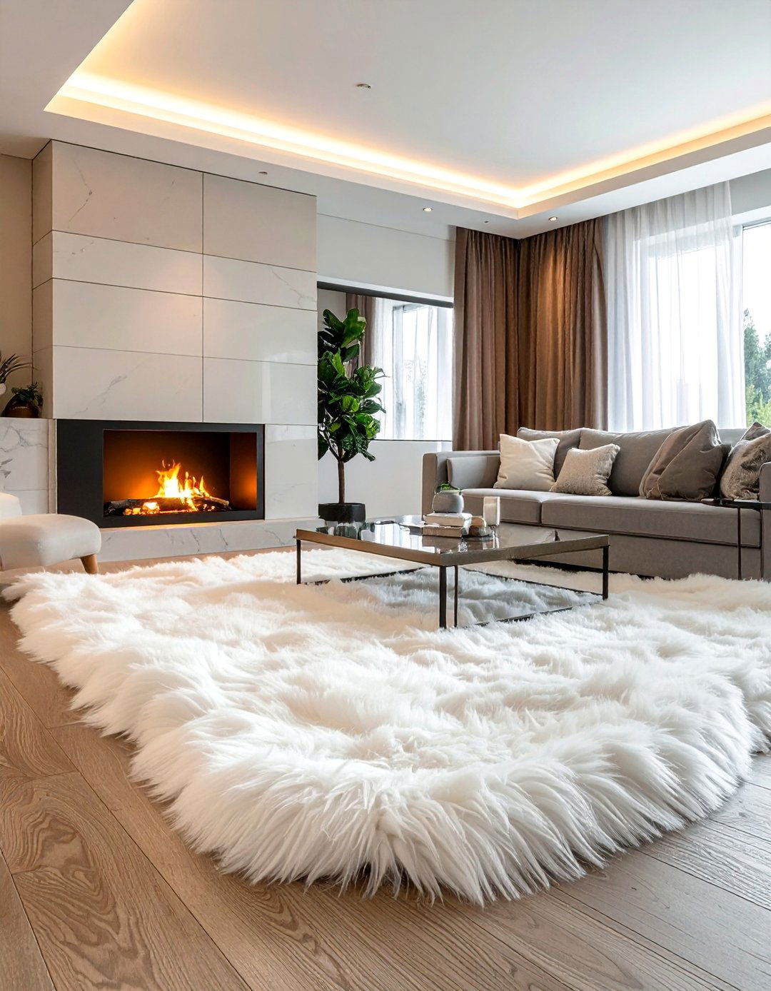 A Faux Fur Area Rug - 40 Living Room Ideas for Cozy Spaces