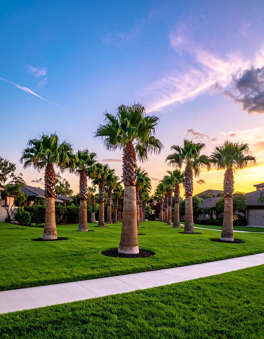 A Formal Grid of Spindle Palms - 35 Front Yard Palm Tree Landscape Design Ideas
