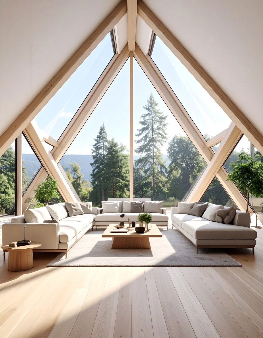 A Frame Windows in a Vaulted Ceiling Living Room - 20 Open Concept Vaulted Ceiling Living Room Ideas