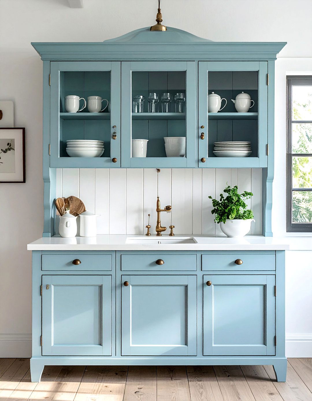 A Freestanding Hutch for Storage and Display - 40 Kitchen Decor Ideas to Refresh Your Cooking Space