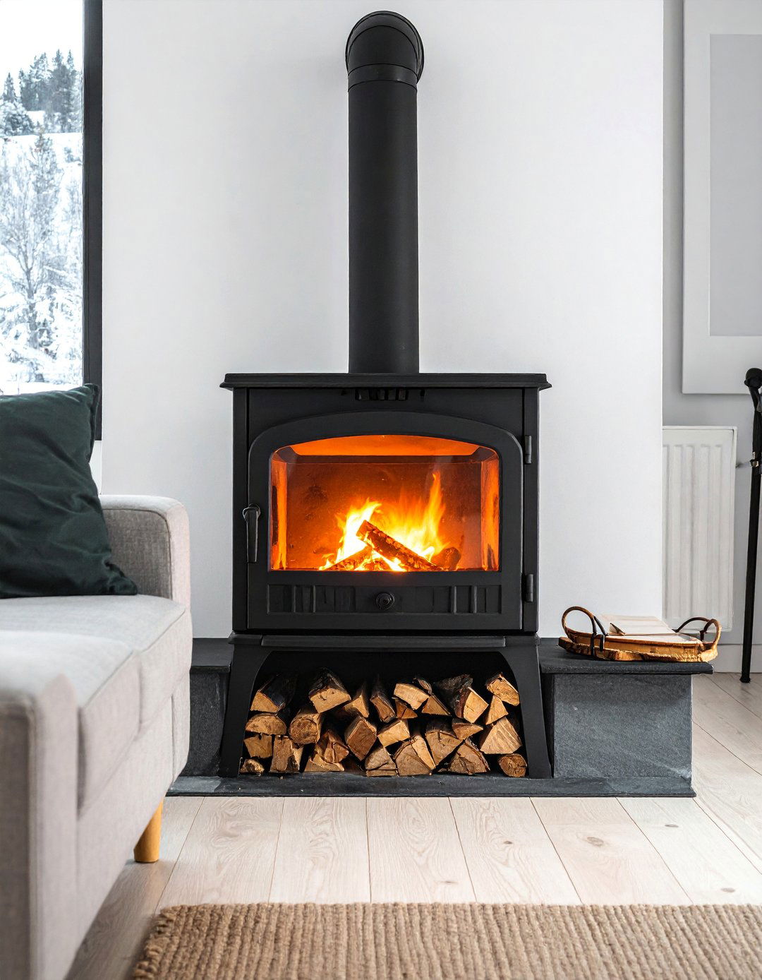 A Freestanding Wood Burning Stove - 30 Rustic Scandinavian Living Room Ideas for a Cozy Vibe