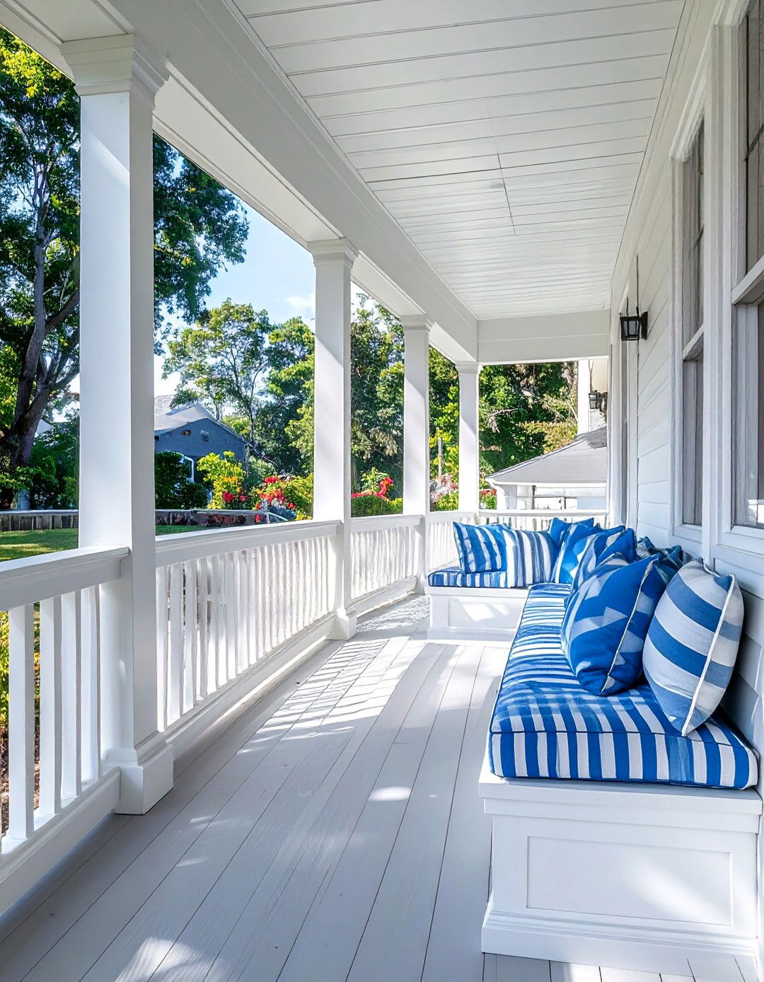 A Front Porch with a Built in Bench - 40 Front Porch Ideas to Welcome Guests in Style