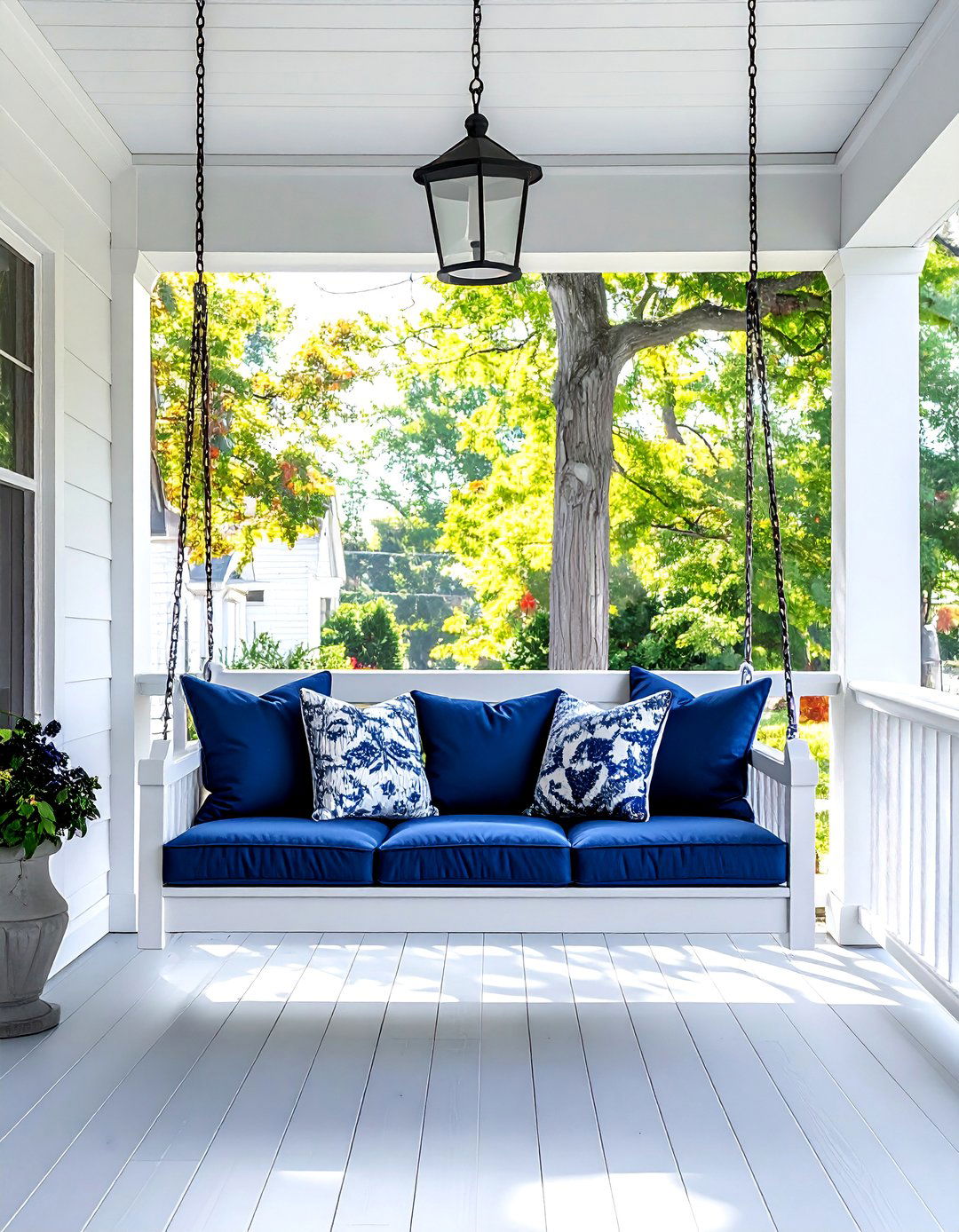 A Front Porch with a Classic Swing Bench - 40 Front Porch Ideas to Welcome Guests in Style