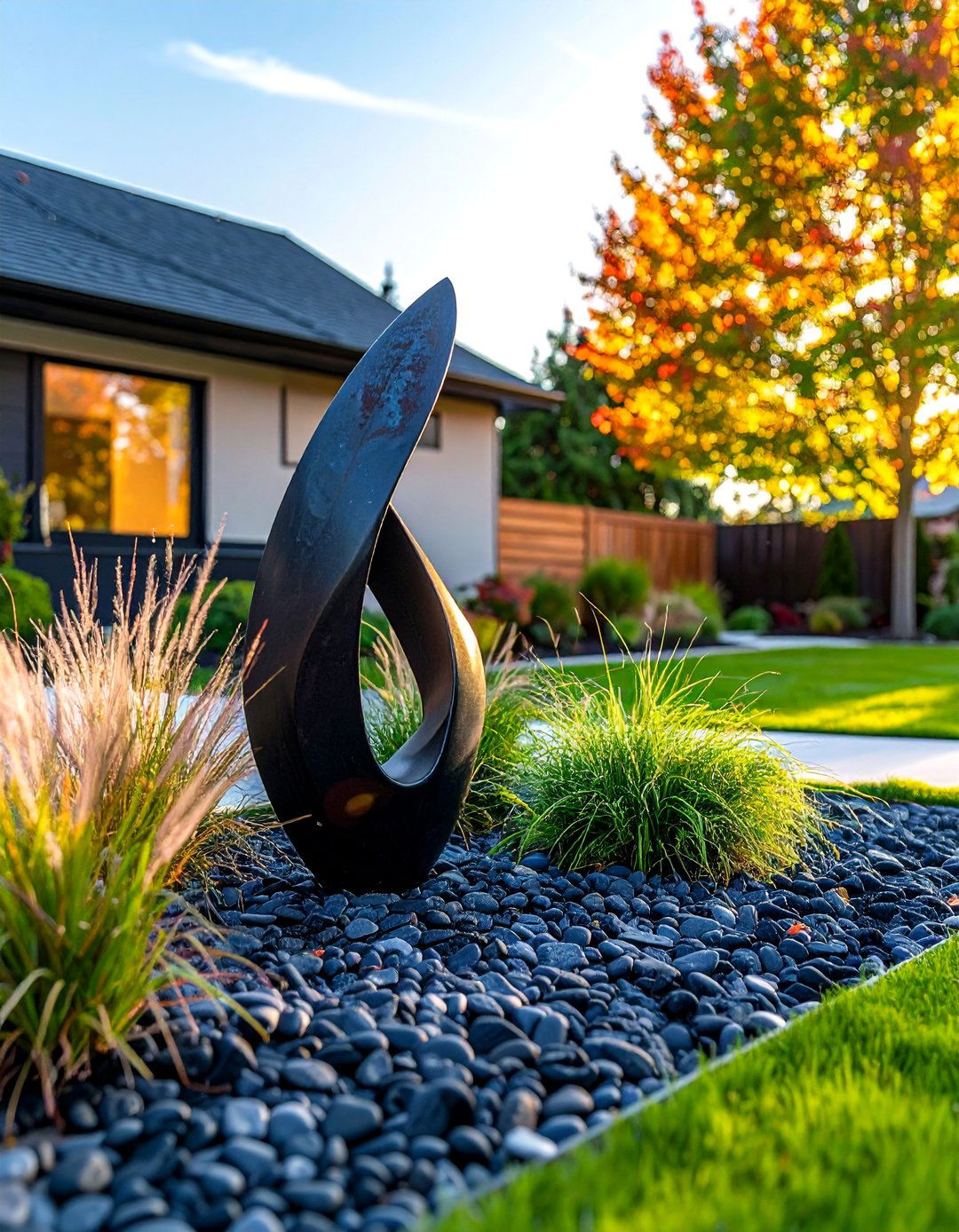 A Garden Sculpture as a Unique Focal Point - 40 Small Front Yard Landscaping Ideas to Boost Curb Appeal