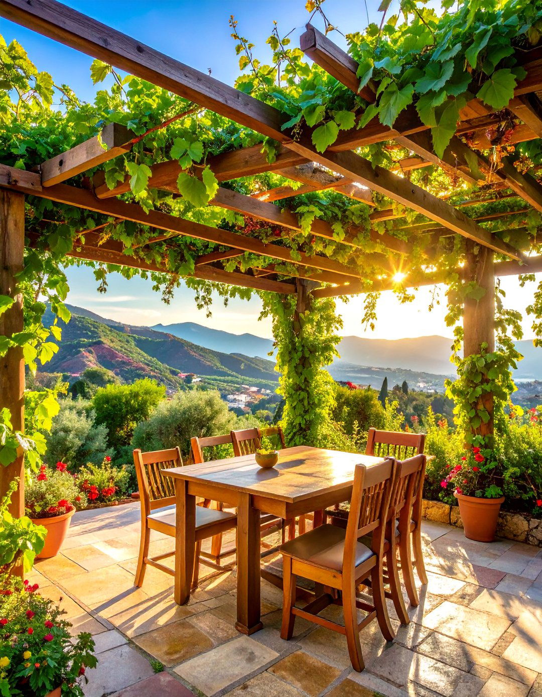 A Grapevine Covered Pergola in a Greek Garden - 30 Greek Garden Ideas for a Mediterranean Oasis
