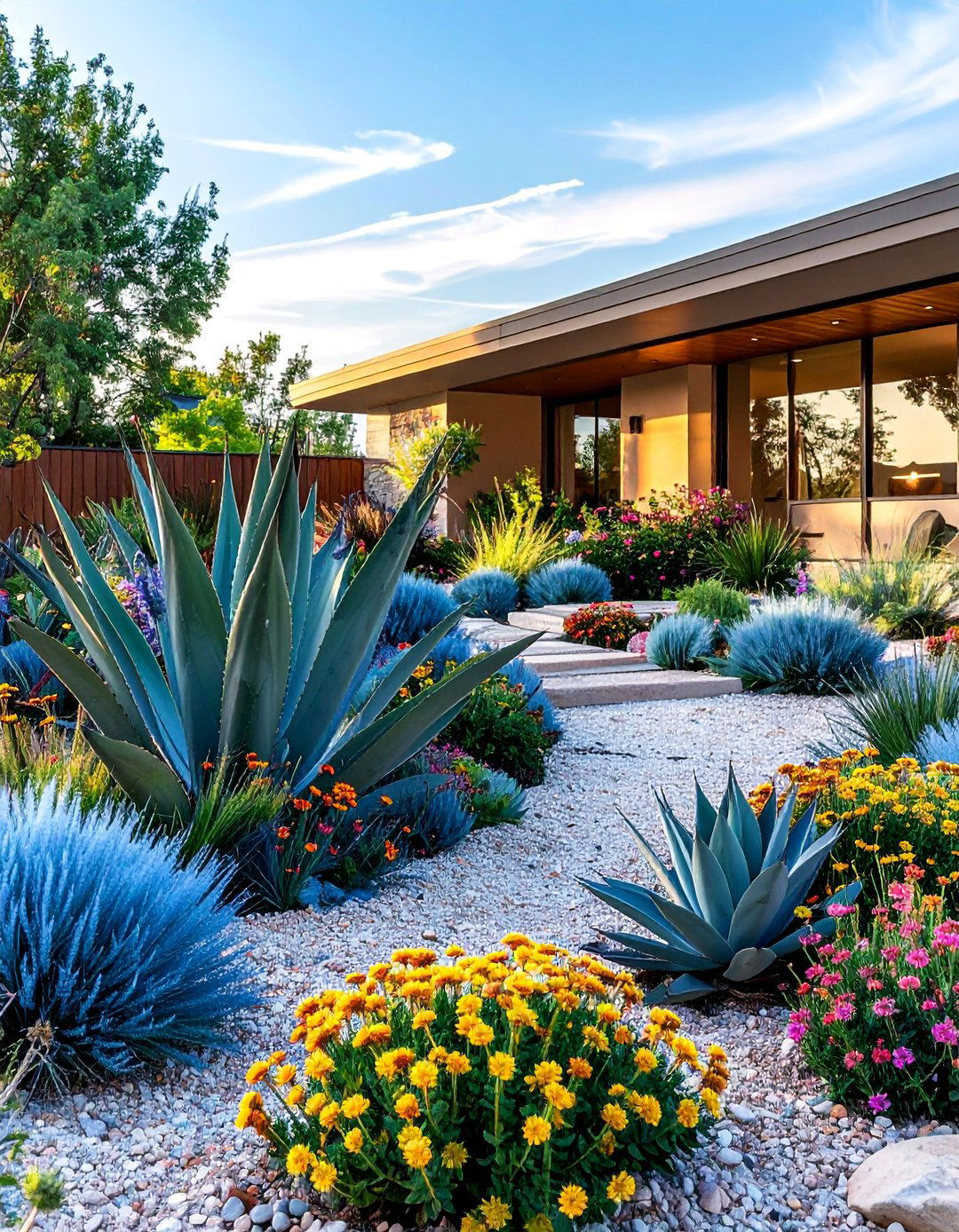 A Gravel Garden with Drought Tolerant Plants for a Ranch House - 30 Ranch House Landscaping Ideas for Curb Appeal