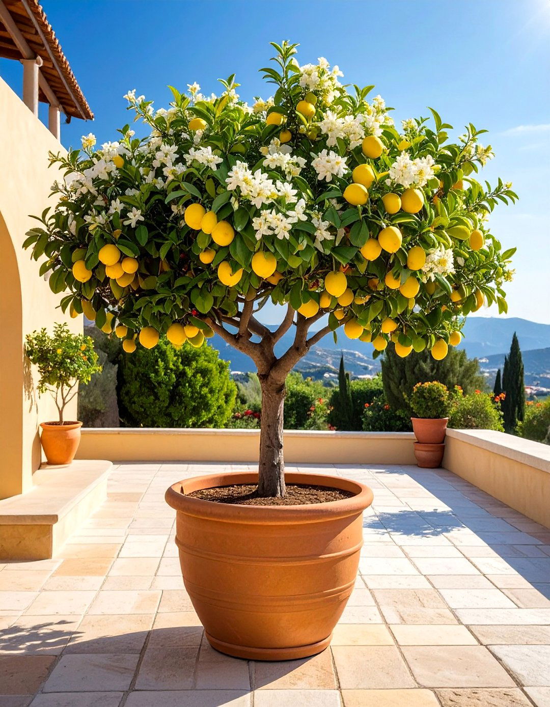 A Greek Garden with Potted Citrus Trees - 30 Greek Garden Ideas for a Mediterranean Oasis