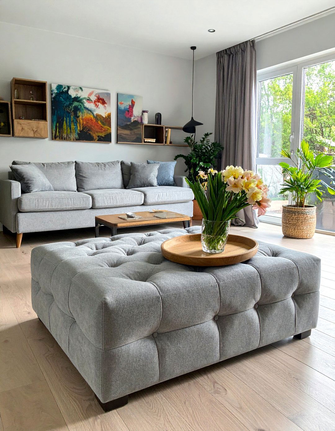 A Large Comfortable Ottoman Coffee Table - 40 Living Room Ideas for Cozy Spaces