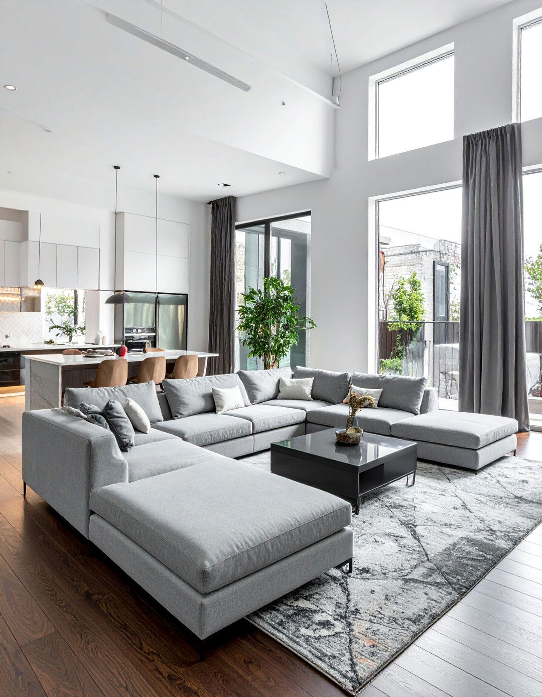 A Large Light Colored Sectional to Anchor the Space - 30 Dark Brown Floor Living Room Ideas for a Warm Ambiance