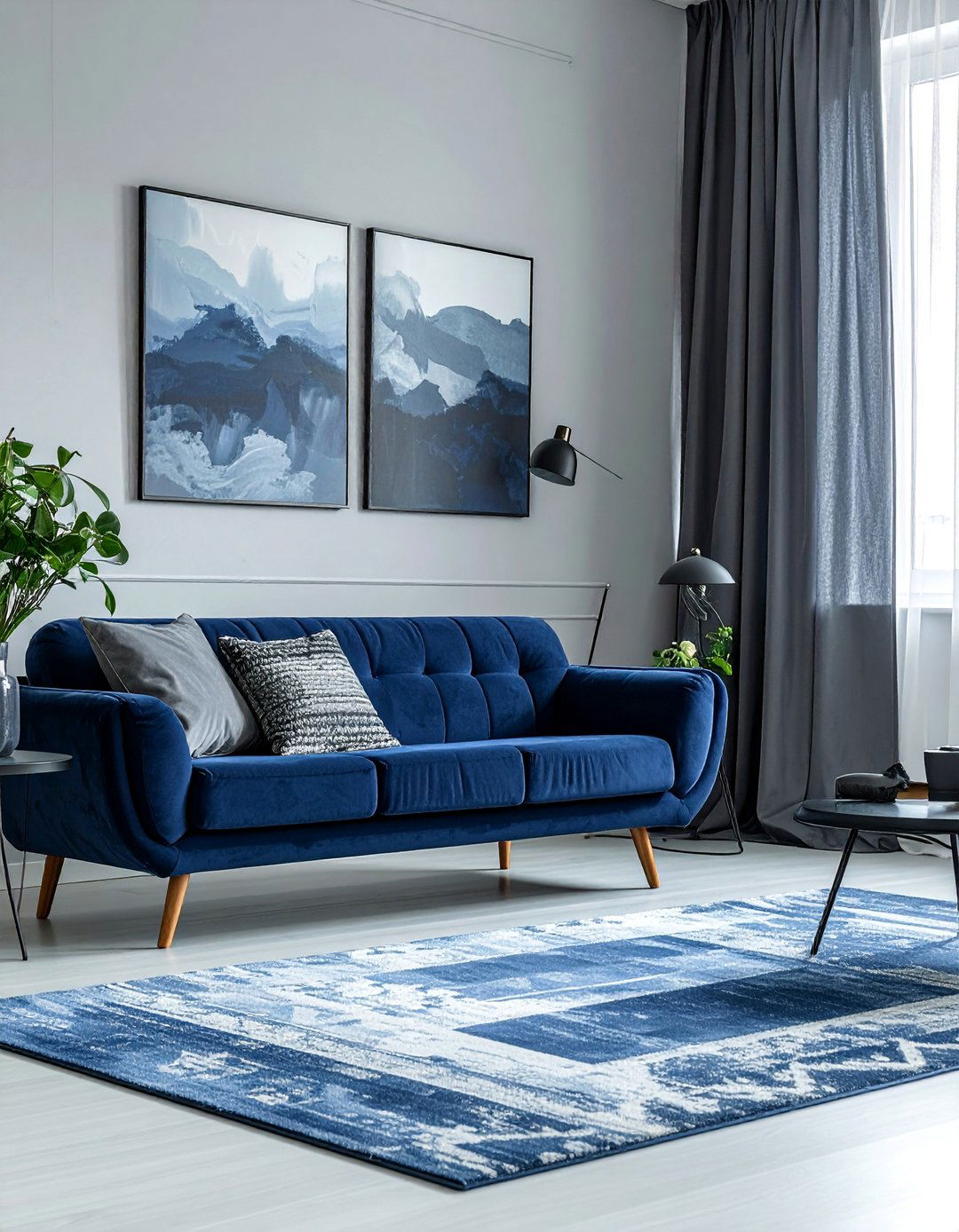 A Layered Navy Blue and Gray Color Scheme - 25 Navy Blue Living Room Ideas for a Stylish Space