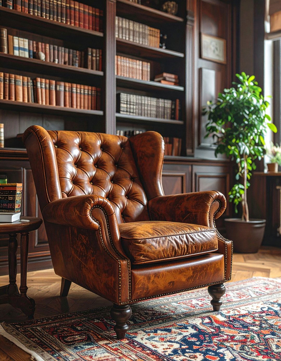 A Leather Armchair with a Worn Patina - 40 Living Room Ideas for Cozy Spaces
