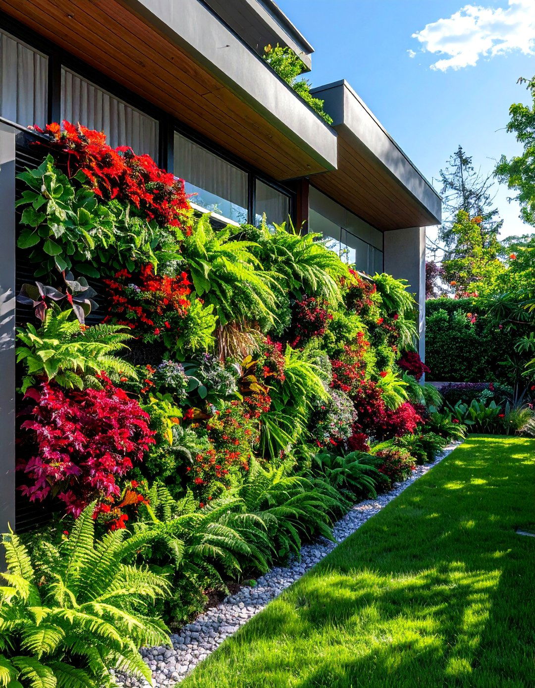 A Living Wall System in a Narrow Garden - 20 Narrow Garden Ideas to Maximize Small Spaces