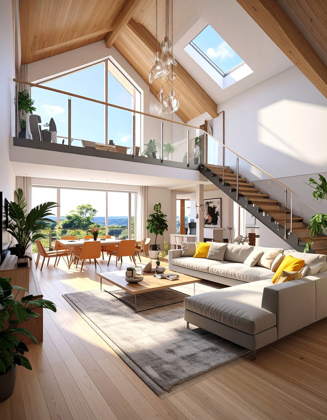 A Loft Overlooking the Vaulted Ceiling Living Room - 20 Open Concept Vaulted Ceiling Living Room Ideas