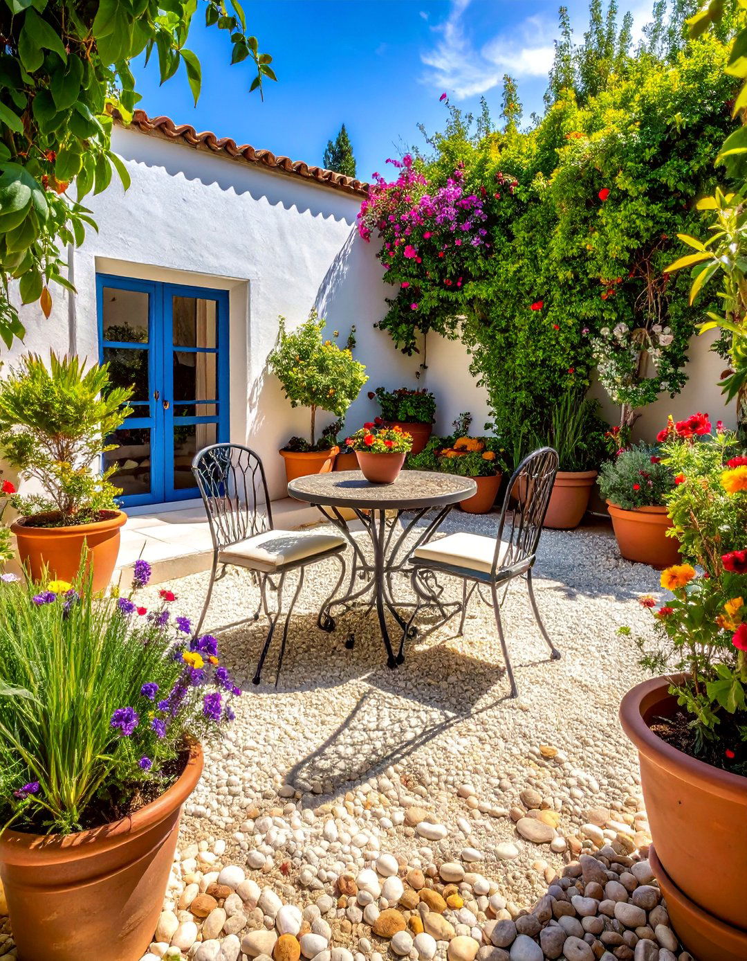 A Low Maintenance Gravel Courtyard - 30 Greek Garden Ideas for a Mediterranean Oasis