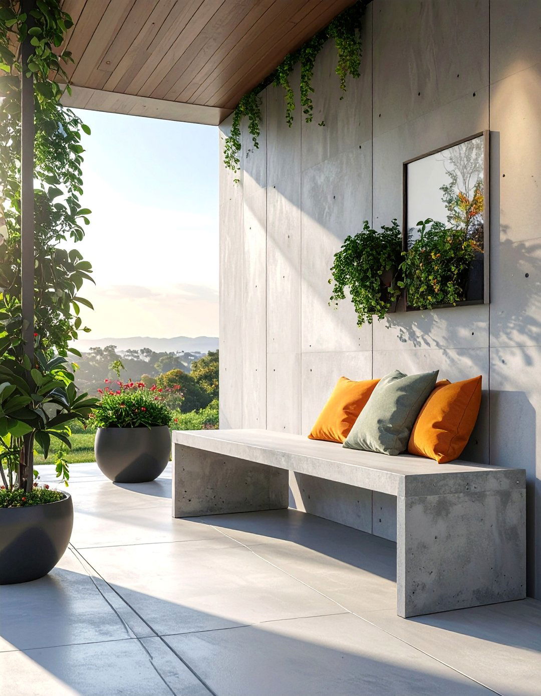 A Minimalist Concrete Bench - 40 Front Porch Ideas to Welcome Guests in Style