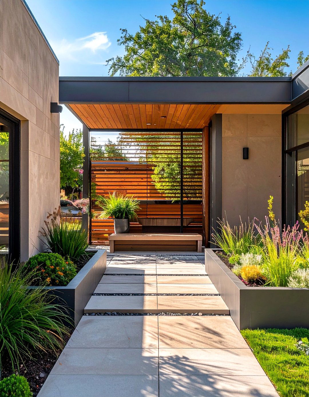 A Modern Courtyard Entry for a Ranch House - 30 Ranch House Landscaping Ideas for Curb Appeal