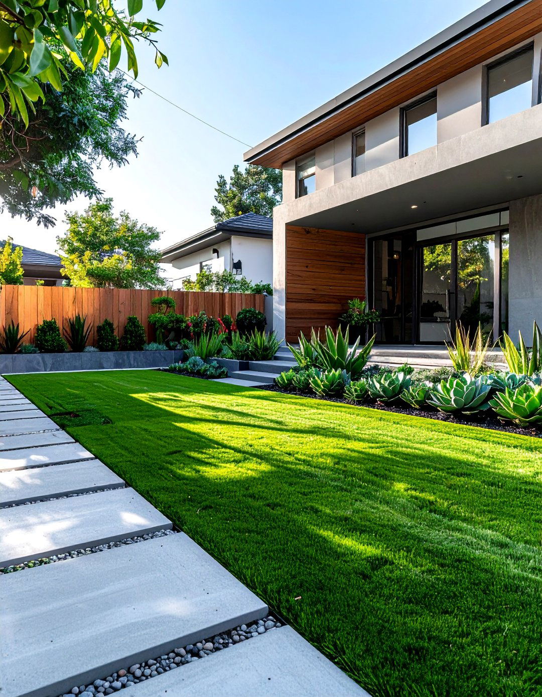 A Modern Front Yard with Artificial Turf - 40 Small Front Yard Landscaping Ideas to Boost Curb Appeal